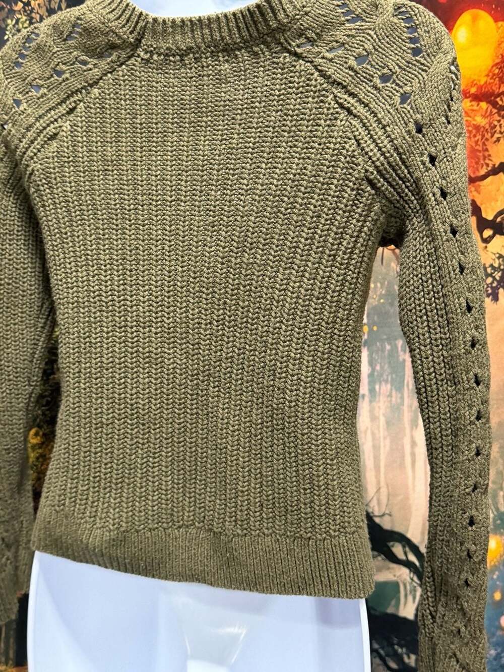 Lucky Brand Cable Knit Sweater Olive Green XS 18ptp - Picture 5 of 7
